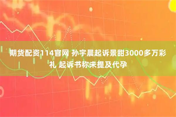 期货配资114官网 孙宇晨起诉景甜3000多万彩礼 起诉书称未提及代孕